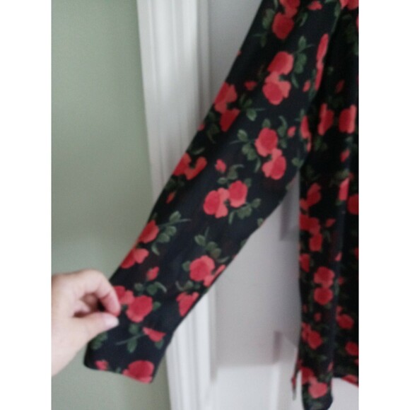 Vintage Philippe Marques red rose print long sleeve button up blouse 18..L10 - Picture 6 of 10